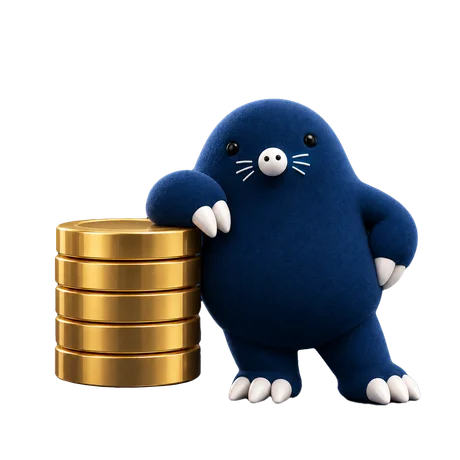Polymole plush mascot with gold coins