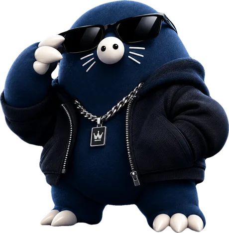 Polymole mascot with pro analysis charts